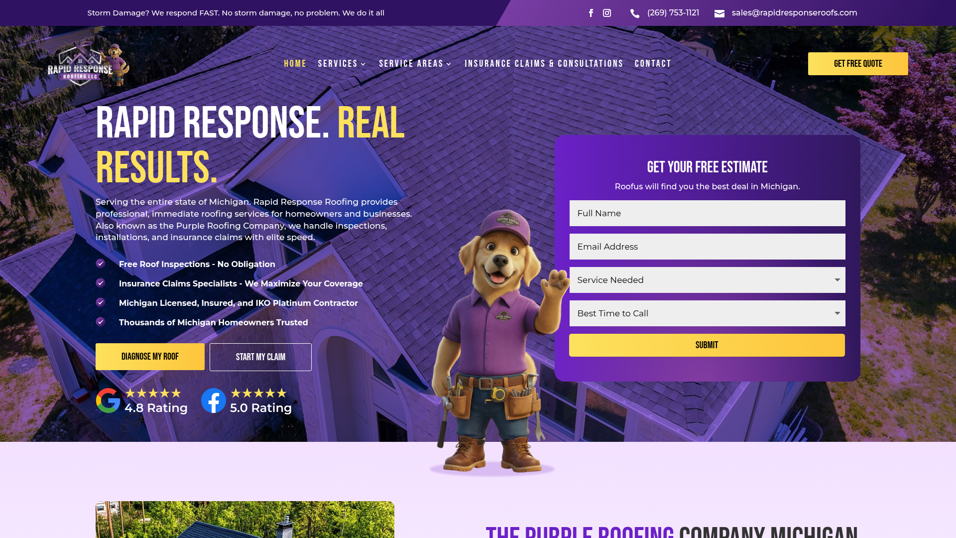 Rapid Response Roofing website preview
